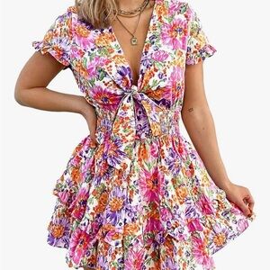 Pretty Garden women summer midi Floral Tie-Front sun dress Dress NWT